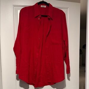 Aritzia Red Long-Sleeve Button-Down Shirt